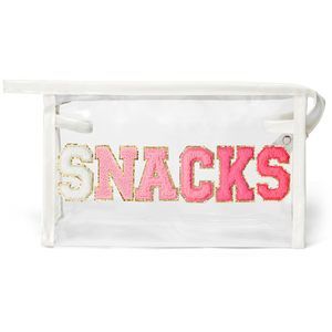 Large Clear Snacks Pouch - Preppy Patch Rose Red Chenille Varsity Letter Pvc🌷